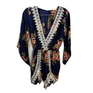 Poetry Women's Floral Print Long Sleeves Short‎ Romper Small